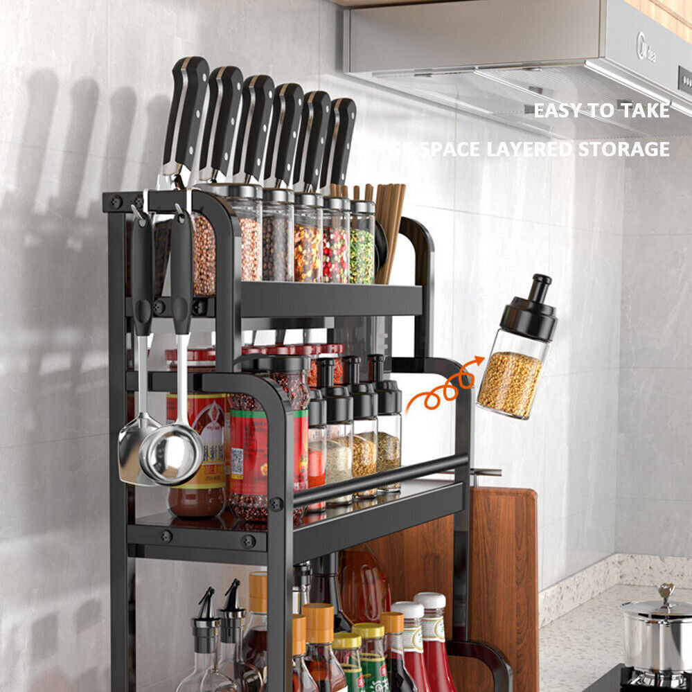 2/3 Tier Spice Rack Storage Stand Cabinet Organiser Pantry Kitchen Shelf Holder